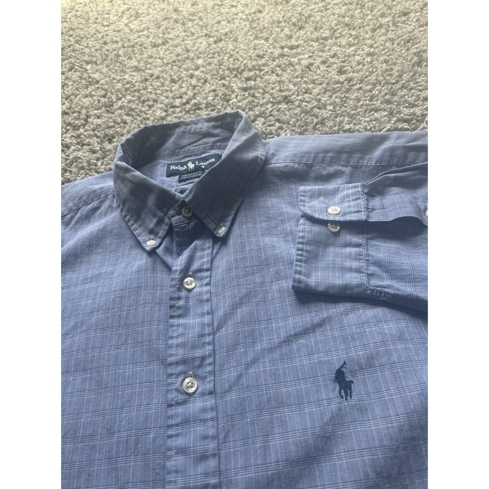 Ralph Lauren Men's XL Yarmouth Cotton Light Blue Plaid Long Sleeve Button Down